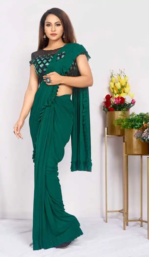 Green Color Imported Silk Lycra Ready to Wear Fancy Party Wear Saree -1796133232