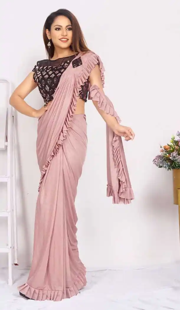 Baby Pink Color Imported Silk Lycra Ready to Wear Fancy Party Wear Saree -1796133233
