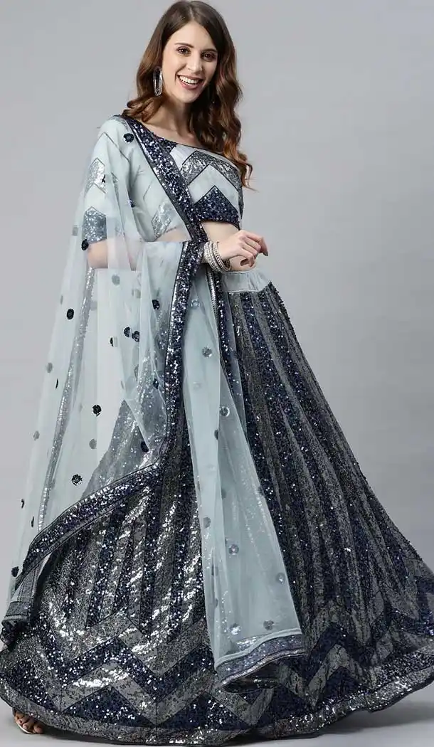 Grey Color Net Heavy Designer Party Wear Women Lehenga Choli -1798133271