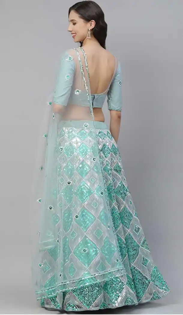 Turquoise Blue Color Net Heavy Designer Party Wear Women Lehenga Choli -1798133273
