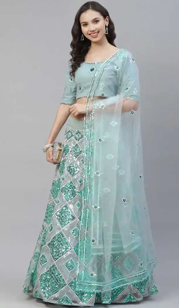 Turquoise Blue Color Net Heavy Designer Party Wear Women Lehenga Choli -1798133273