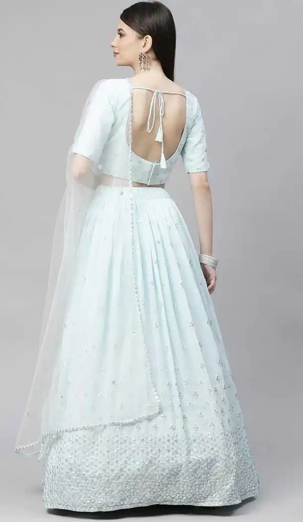 Sky Blue Color Georgette Heavy Designer Party Wear Women Lehenga Choli -1798133277