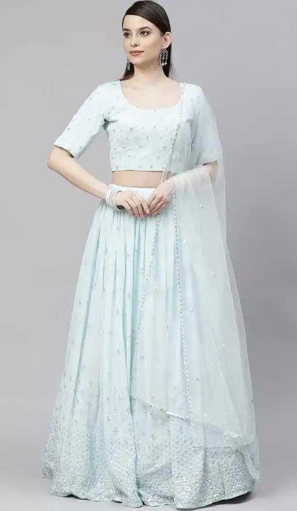 Sky Blue Color Georgette Heavy Designer Party Wear Women Lehenga Choli -1798133277