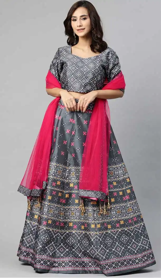 Grey Color Art Silk Embroidered Work Party Wear Lehenga Choli -1799133285