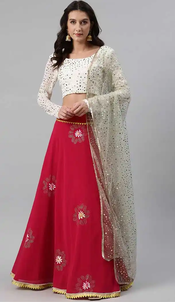 Deep Pink Color Georgette Embroidered Work Party Wear Lehenga Choli -1799133287