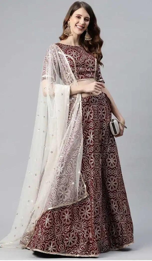 Maroon Color Georgette Embroidered Work Party Wear Lehenga Choli -1799133288