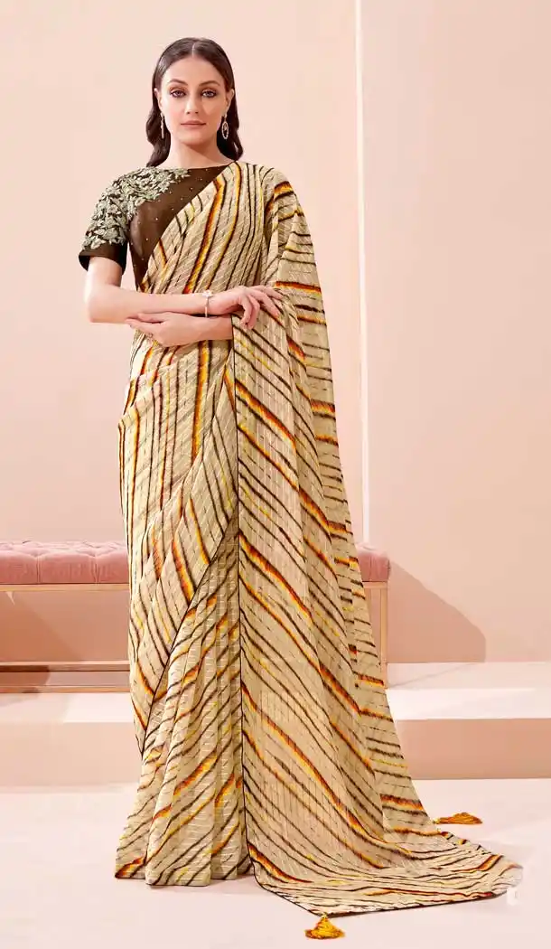 Beige Color Georgette Digital Printed Party Wear Saree Blouse -1805133333