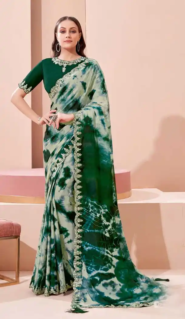 Styled Multi Color Georgette Digital Printed Party Wear Saree Blouse -1805133334