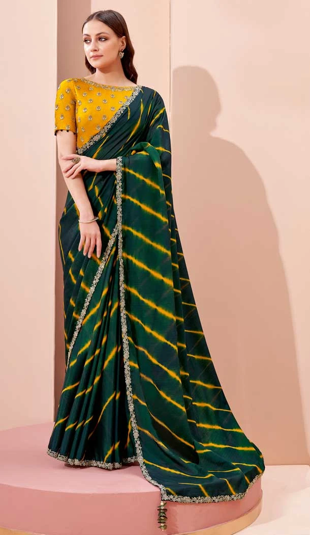 Green Color Georgette Digital Printed Party Wear Saree Blouse -1805133338