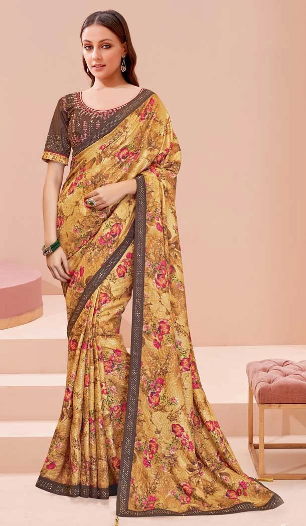 Elegant Multi Color Georgette Digital Printed Party Wear Saree Blouse -1805133343