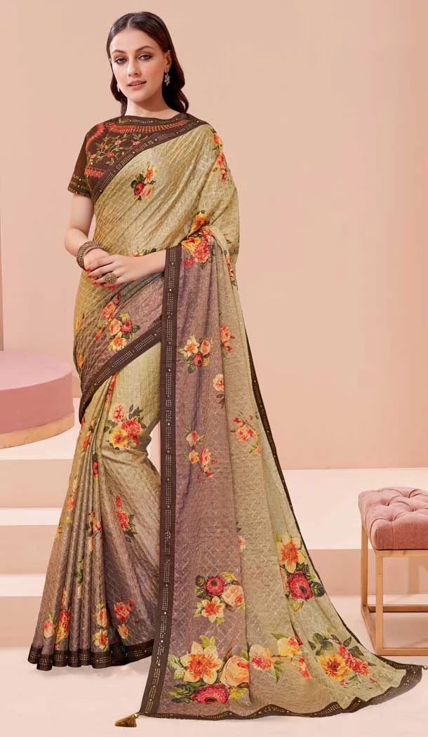 Ethnic Multi Color Georgette Digital Printed Party Wear Saree Blouse -1805133344