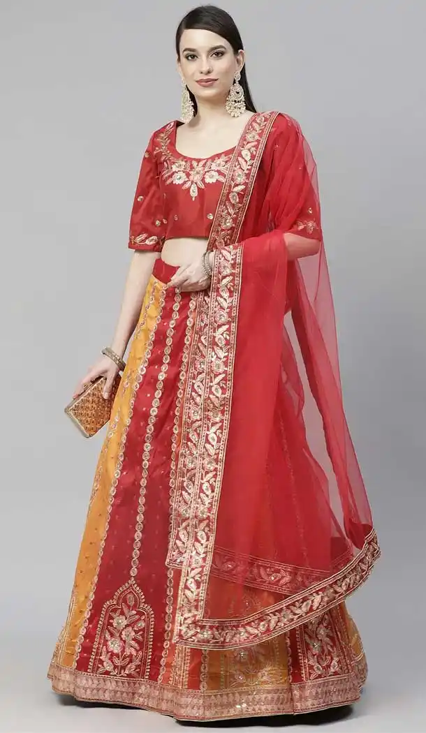 Multi Color Art Silk Heavy Designer Bridal Wear Lehenga Choli -1815133437