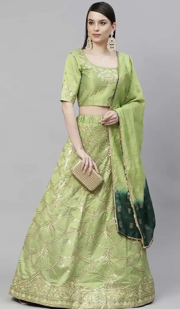 Floracance Green Color Art Silk Heavy Designer Bridal Wear Lehenga Choli -1815133438