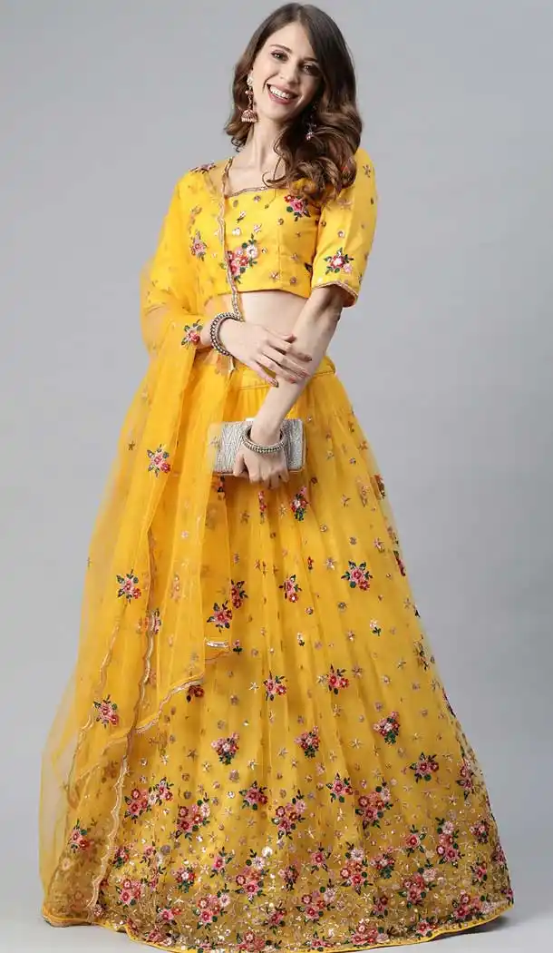 Yellow Color Net Heavy Designer Bridal Wear Lehenga Choli -1815133440