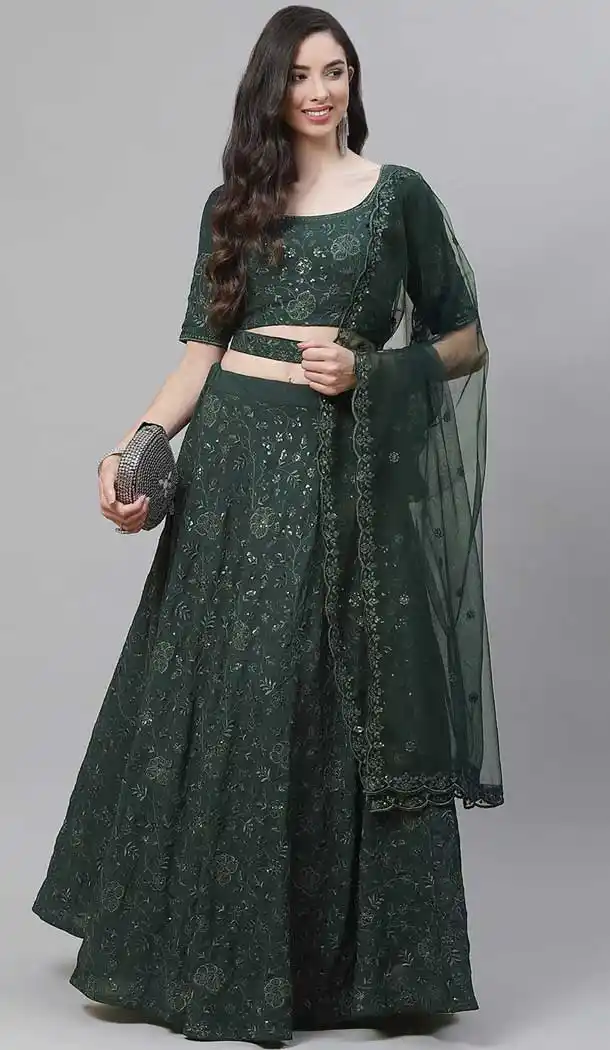 Exotic Green Color Georgette Heavy Designer Bridal Wear Lehenga Choli -1815133443