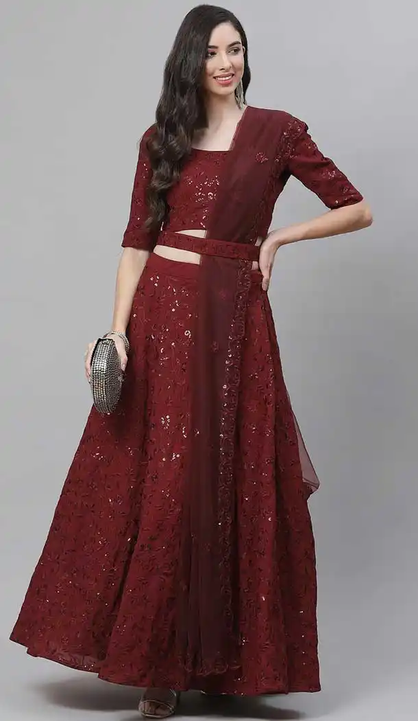 Maroon Color Georgette Heavy Designer Bridal Wear Lehenga Choli -1815133445