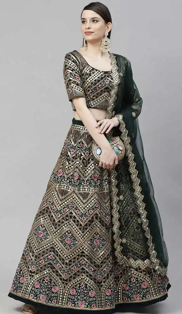Dark Green Color Georgette Heavy Designer Bridal Wear Lehenga Choli -1815133449