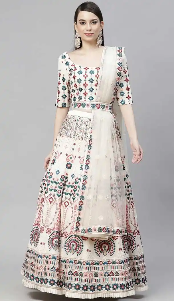 Elegant Pearl White Color Georgette Heavy Designer Bridal Wear Lehenga Choli -1815133450