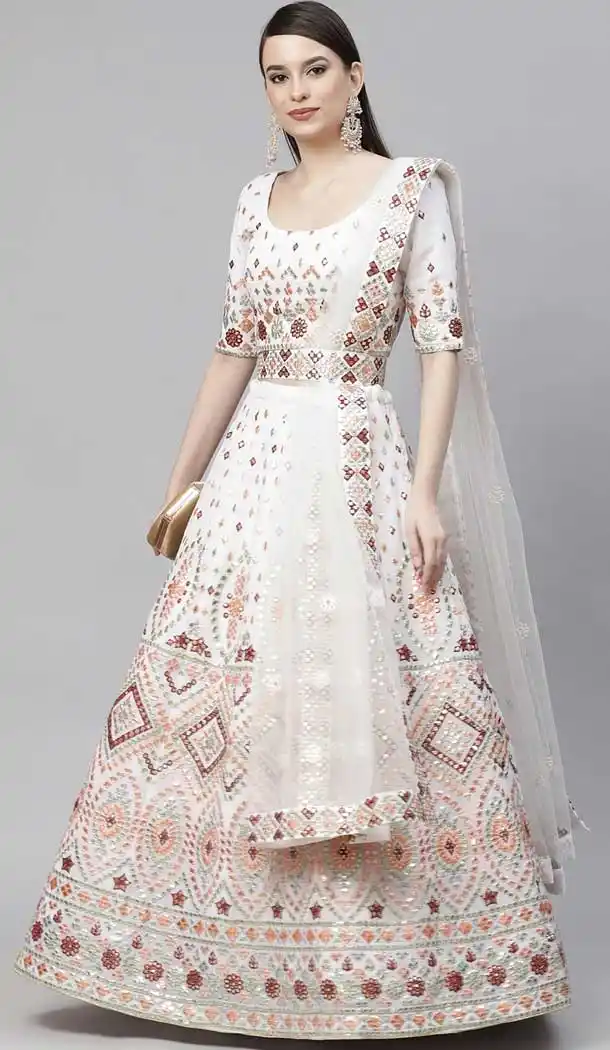 Off White Color Georgette Heavy Designer Bridal Wear Lehenga Choli -1815133453