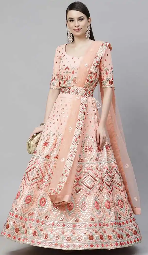 Peach Color Georgette Heavy Designer Bridal Wear Lehenga Choli -1815133454