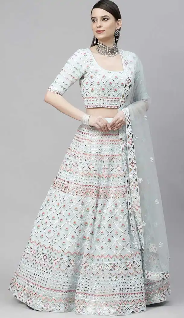 Sky Blue Color Georgette Heavy Designer Bridal Wear Lehenga Choli -1815133455