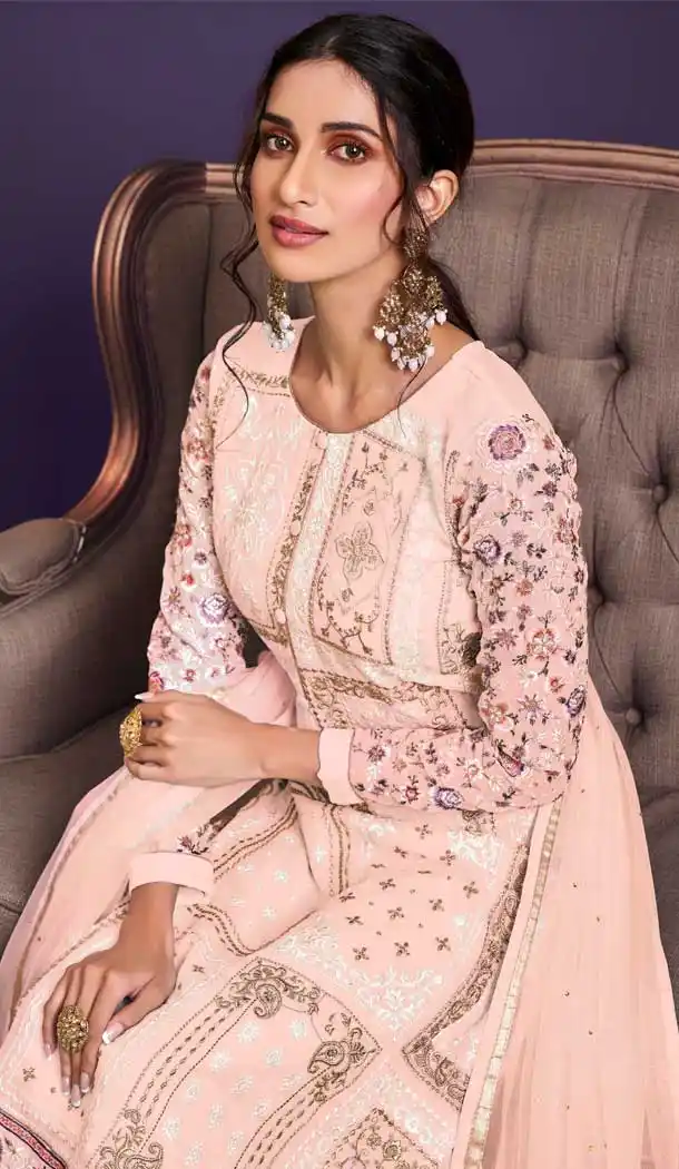 Peach Color Alizeh Georgette Heavy Embroidered Salwar Suit -1817133464