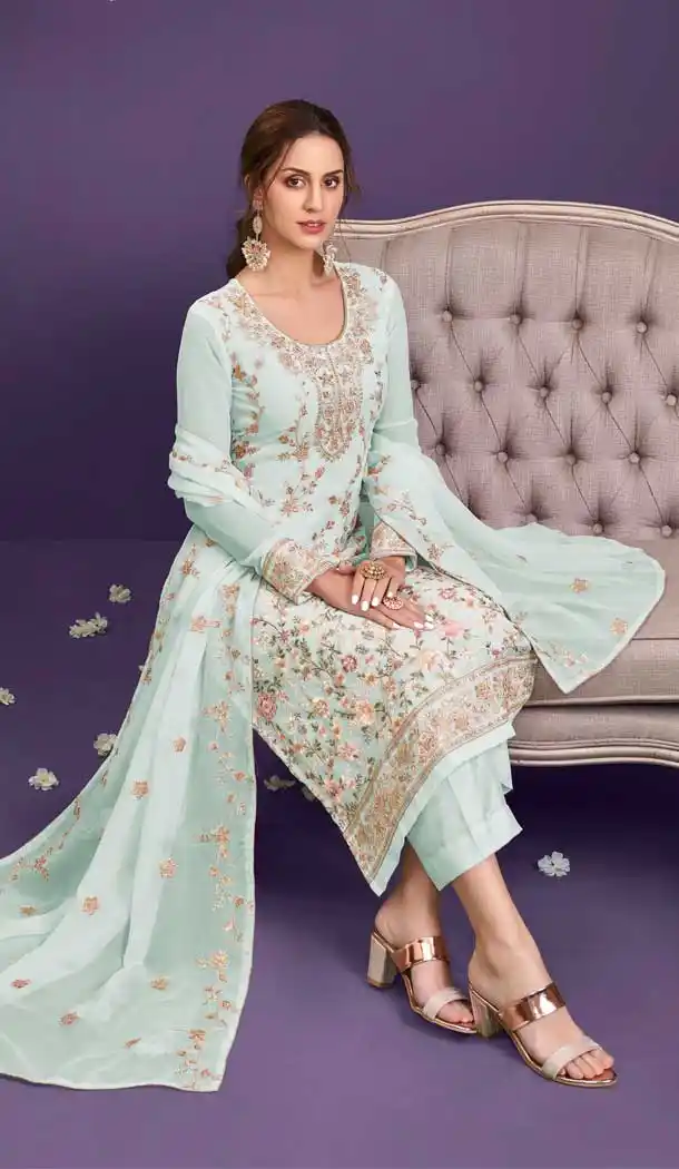 Sky Blue Color Alizeh Georgette Heavy Embroidered Salwar Suit -1817133468