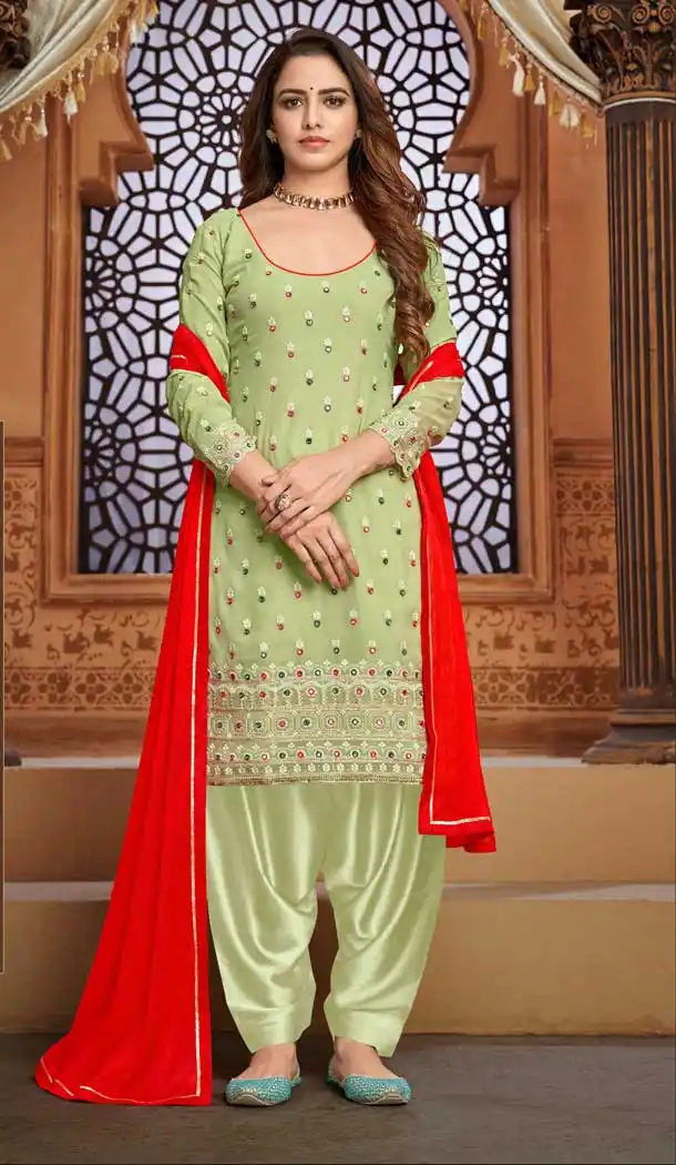 Pista Color Faux Georgette Casual Party Wear Patiyala Salwar Suit -1821133500