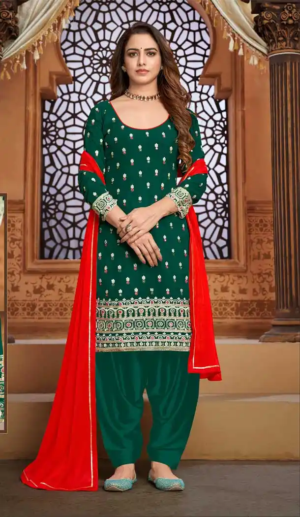 Sparkling Green Color Faux Georgette Casual Party Wear Patiyala Salwar Suit -1821133502