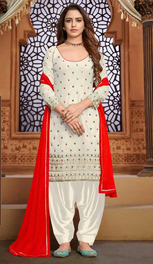 Off White Color Faux Georgette Casual Party Wear Patiyala Salwar Suit -1821133504