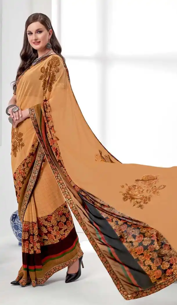 Multi Color Georgette Floral Printed Casual Office Wear Saree Blouse -1855133874