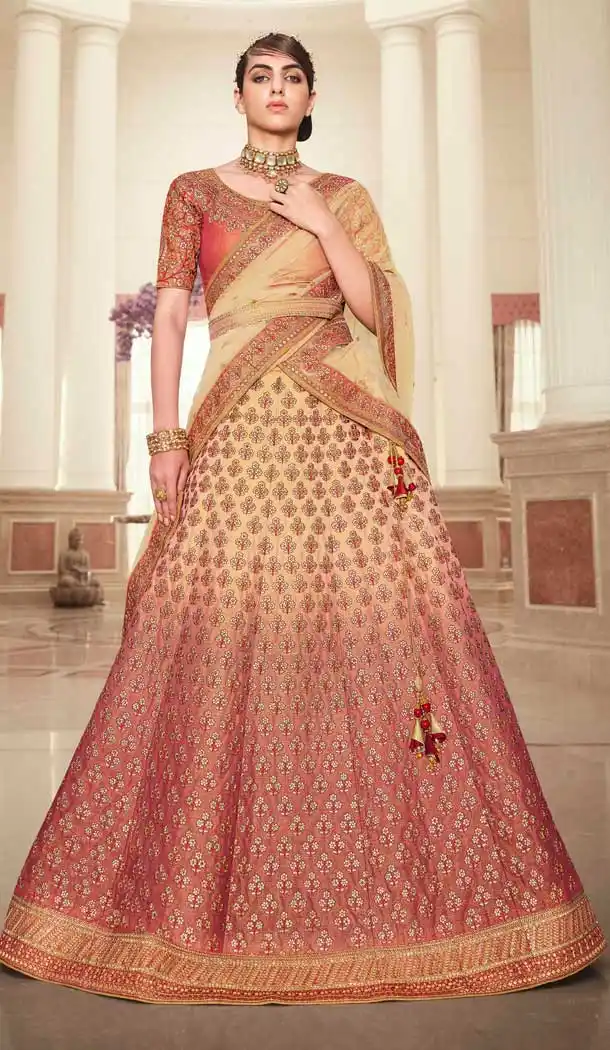Rust Color Lurex Handloom Silk Heavy Embroidered Work Wedding Lehenga Choli -1859133941