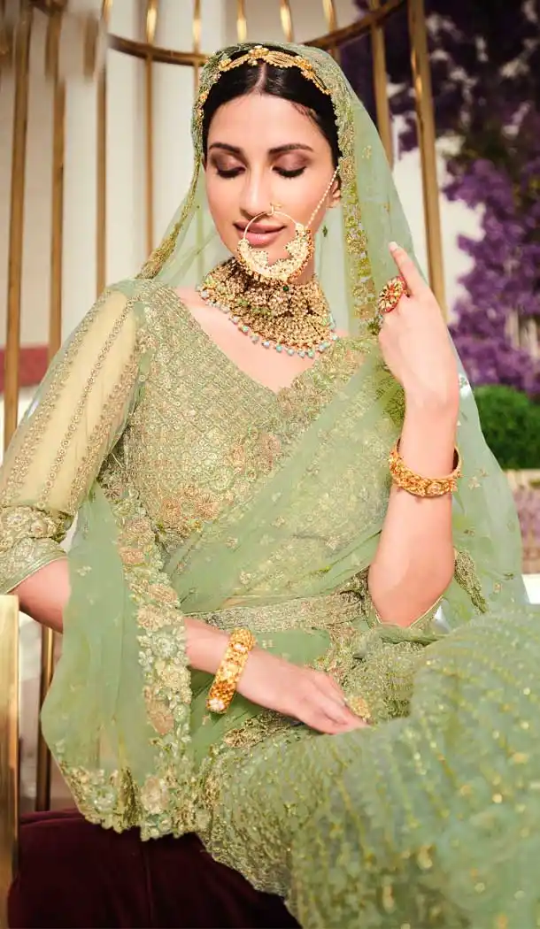 Pista Green Color Net Heavy Embroidered Work Wedding Lehenga Choli -1859133944