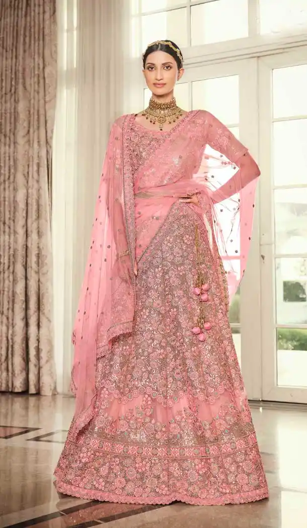 Pink Color Net Heavy Embroidered Work Wedding Lehenga Choli -1859133946
