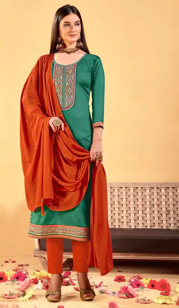 Green Color Jam Silk Embroidered Casual Office Wear Salwar Kameez -1869134050