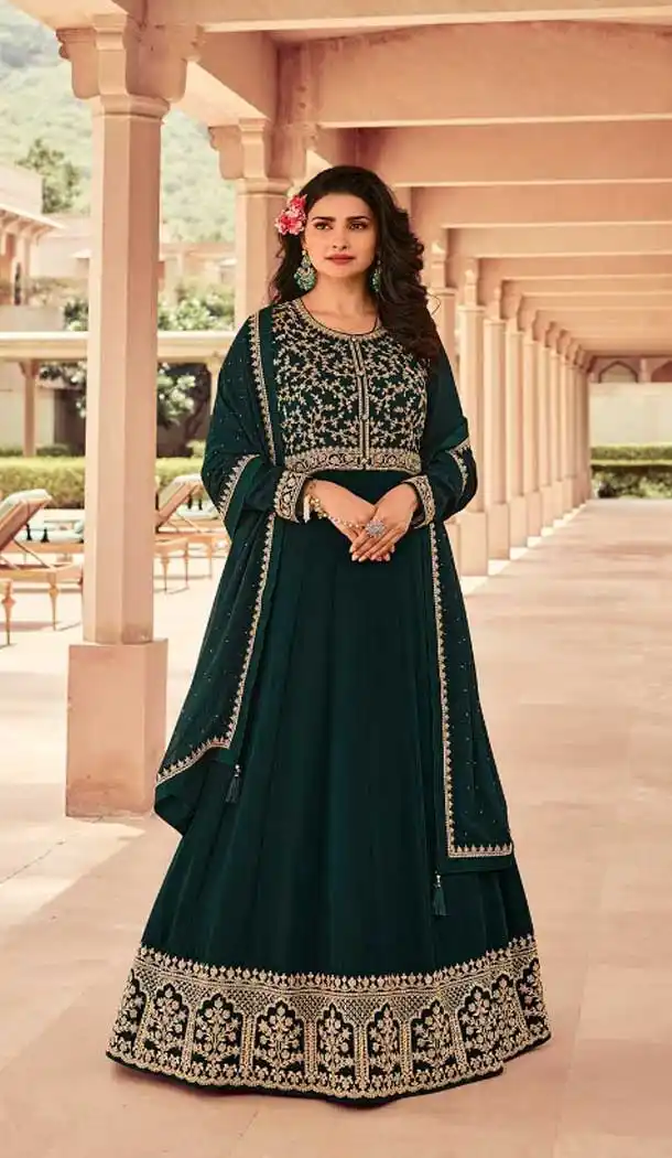 Prachi Desai Rama Green Color Faux Georgette Anarkali Salwar Suit -1871134067