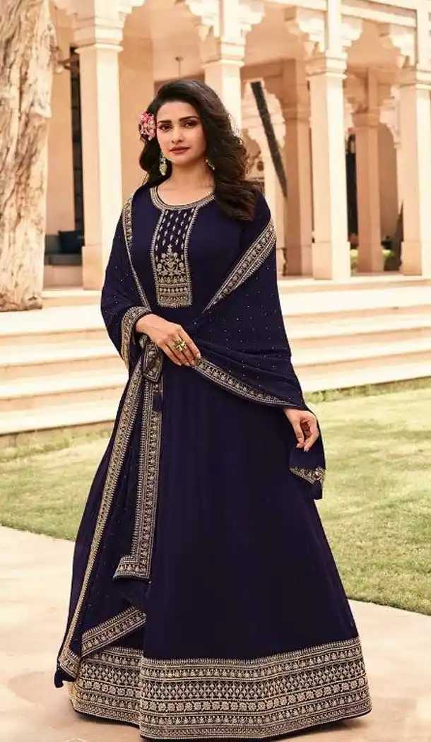 Prachi Desai Navy Blue Color Faux Georgette Anarkali Salwar Suit -1871134070