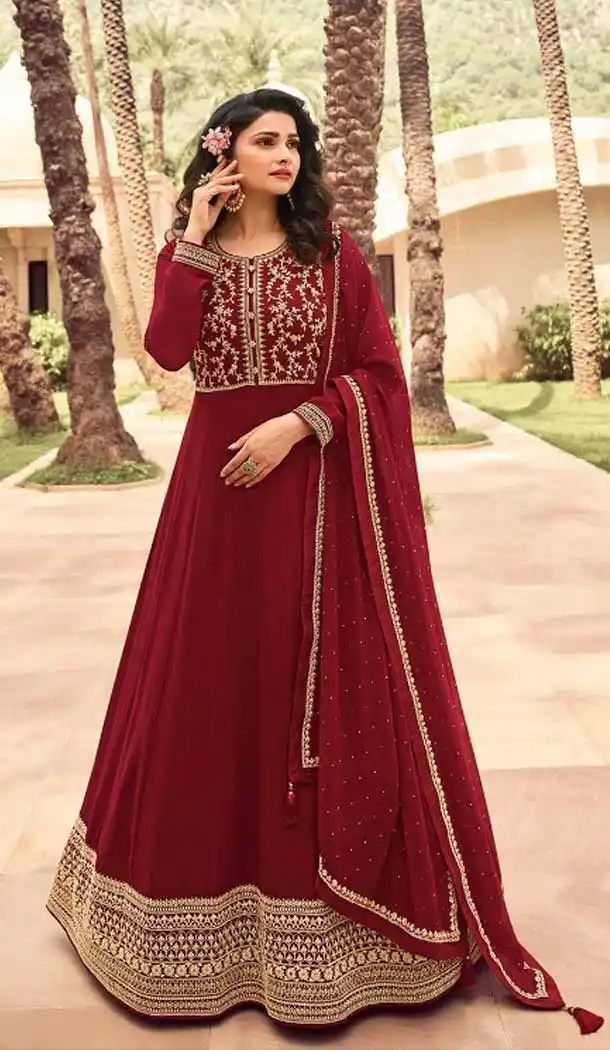 Prachi Desai Maroon Color Faux Georgette Anarkali Salwar Suit -1871134071