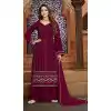 Wine Color Faux Georgette Heavy Embroidery Pakistani Palazzo Suit -1873134079