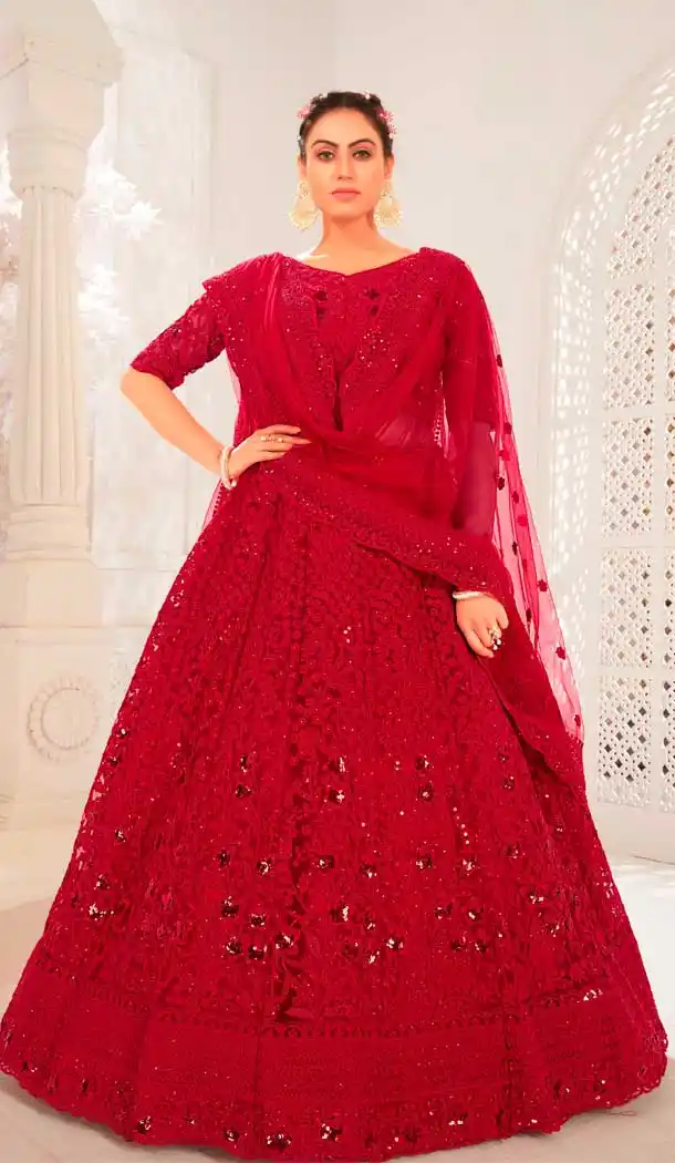 Red Color Net Designer Bridal Wear Plus Size Women Lehenga Choli -1875134096