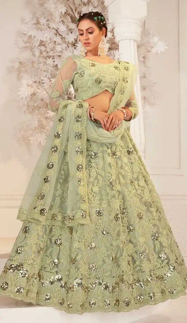Pista Color Net Designer Bridal Wear Plus Size Women Lehenga Choli -1875134097