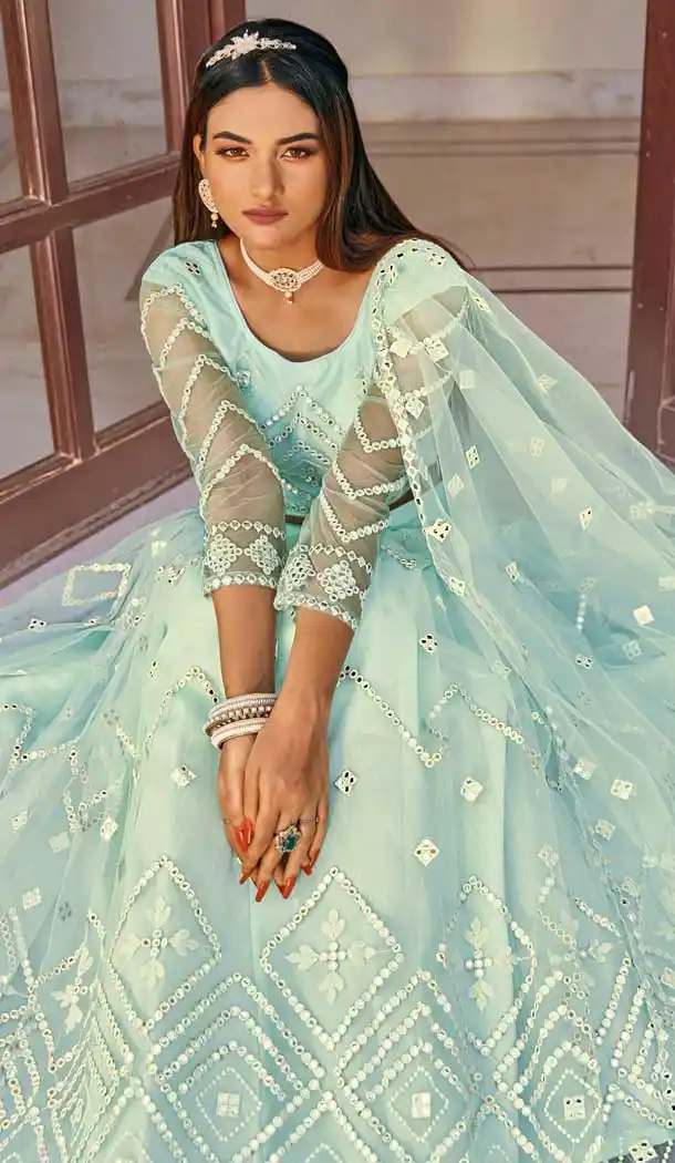 Sky Blue Color Net Heavy Embroidered Sangeet Party Wear Lehenga Choli -1886134165