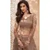 Brown Color Net Designer Wedding Reception Wear Lehenga Choli -1887134169