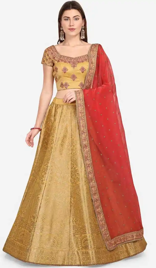 Gold Color Brocade Designer Wedding Wear Lehenga Choli -1900134266