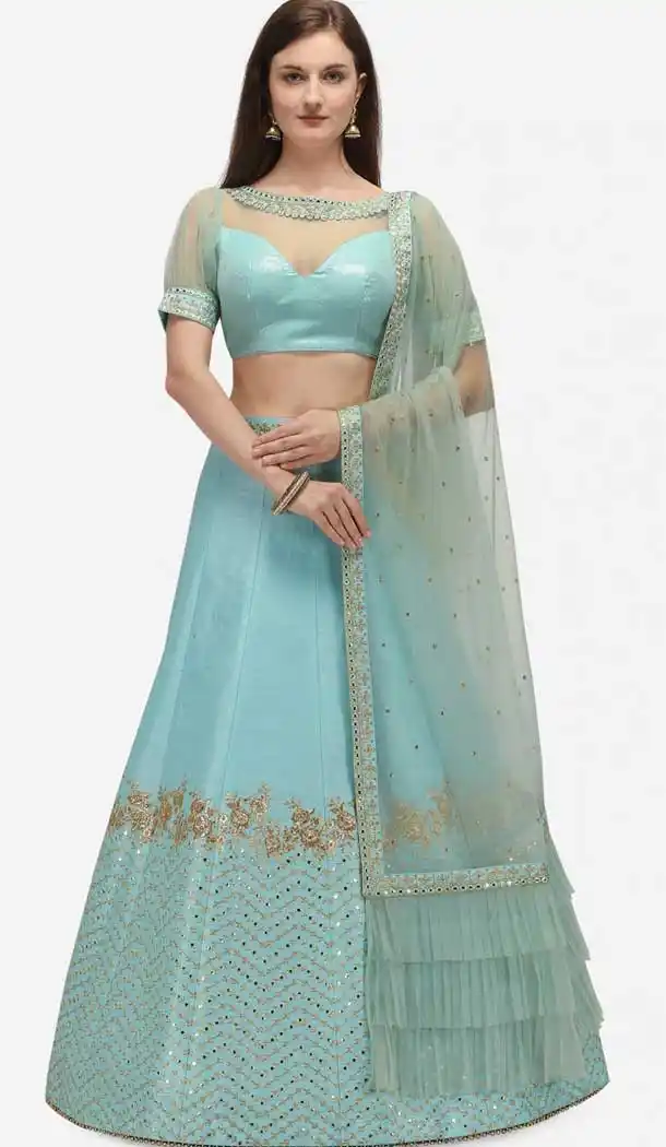 Sky Blue Color Art Silk Designer Wedding Wear Lehenga Choli -1900134267