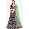 Stylish Navy Blue Color Velvet Designer Wedding Wear Lehenga Choli -1900134270