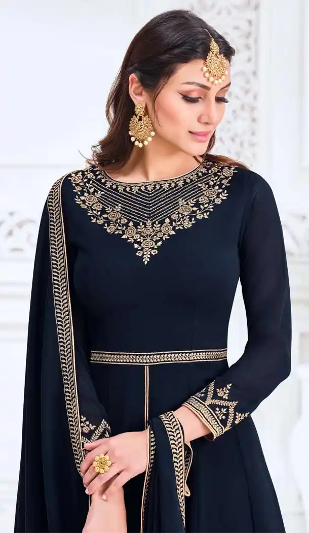 Beautiful Blue Color Myanmar Georgette Designer Indo Western Salwar Suit -1904134359