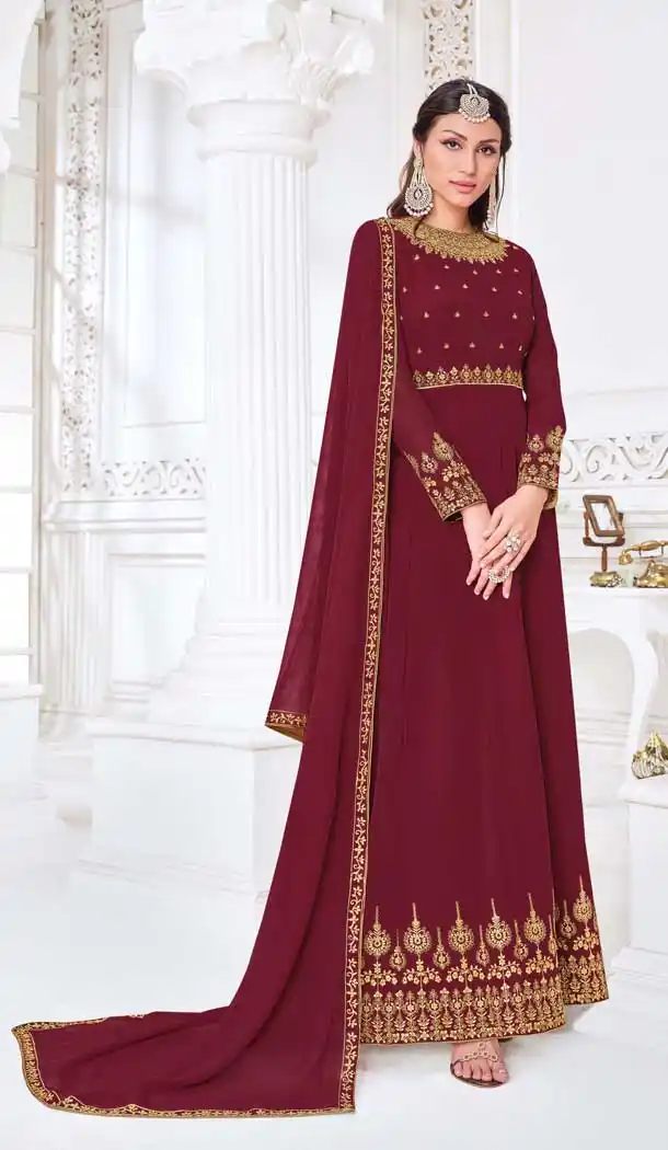 Maroon Color Myanmar Georgette Designer Indo Western Salwar Suit -1904134360