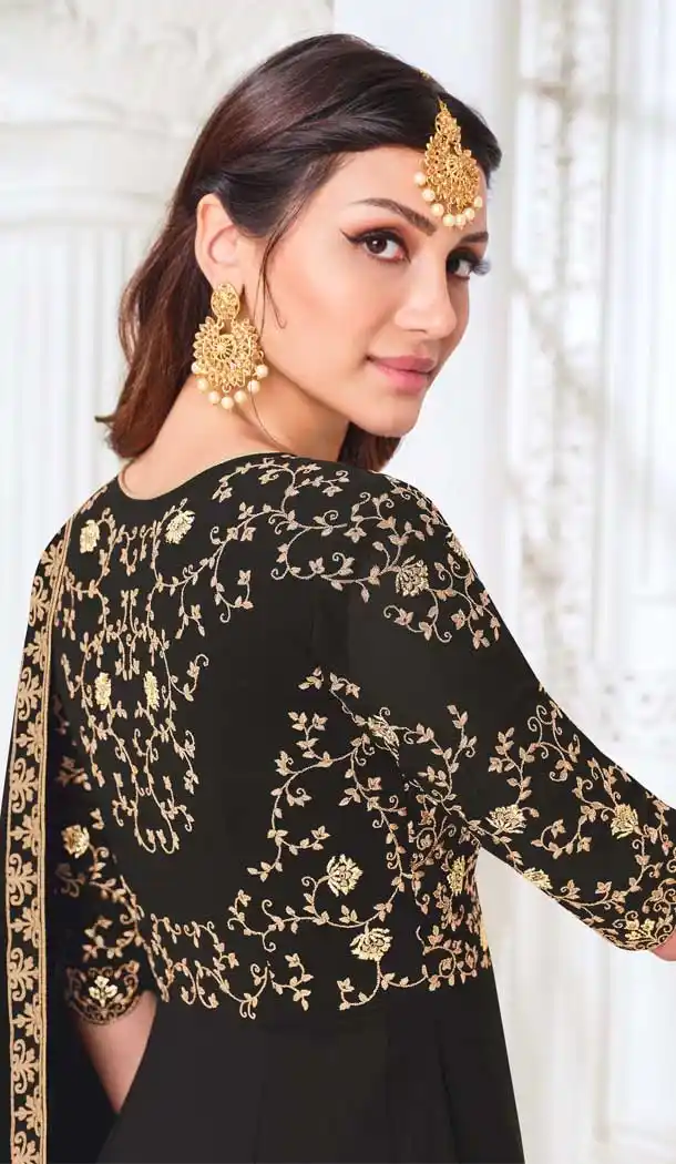 Black Color Myanmar Georgette Designer Indo Western Salwar Suit -1904134364