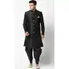 Black Color Dupion Silk Ready Made Plus SIze Men's Indo Western Sherwani -1907134389